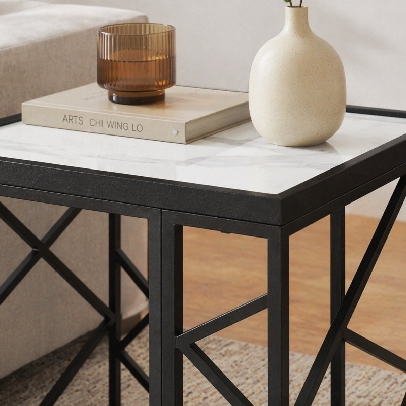 Occasional 3pc Tables Set Table basse et tables de bout en verre trempé