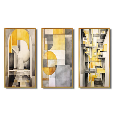«Yellow and Gray Intersecting Realities», 3 pièces