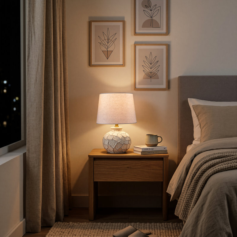 Costal Ceramic Table Lamp with White Linen Shade
