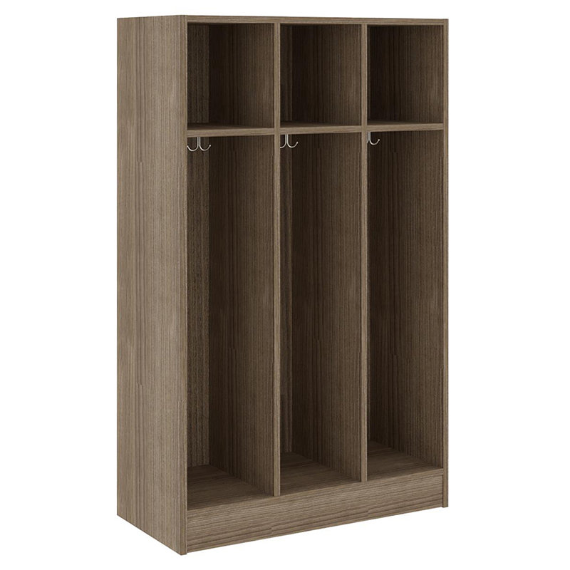 Armoire de vestiaire pour salle de classe triple à trois compartiments, Orme foncé