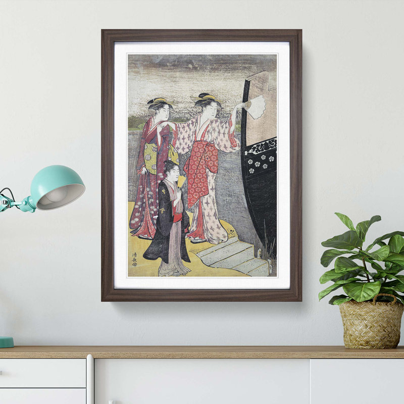 Disembarking from the Boat by Torii Kiyonaga - Picture Frame Painting Print, 36cm H x 27cm W x 2cm D, Walnut Framed
