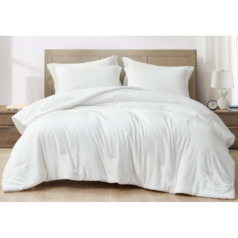 Cliff Lightweight Cooling Rayon Derived from Bamboo Blended Comforter Set, King Comforter + 2 King Shams, White