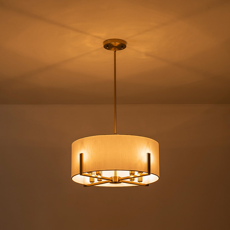 Lolanda 8-Light Dimmable Fabric Drum Pendant, Gold