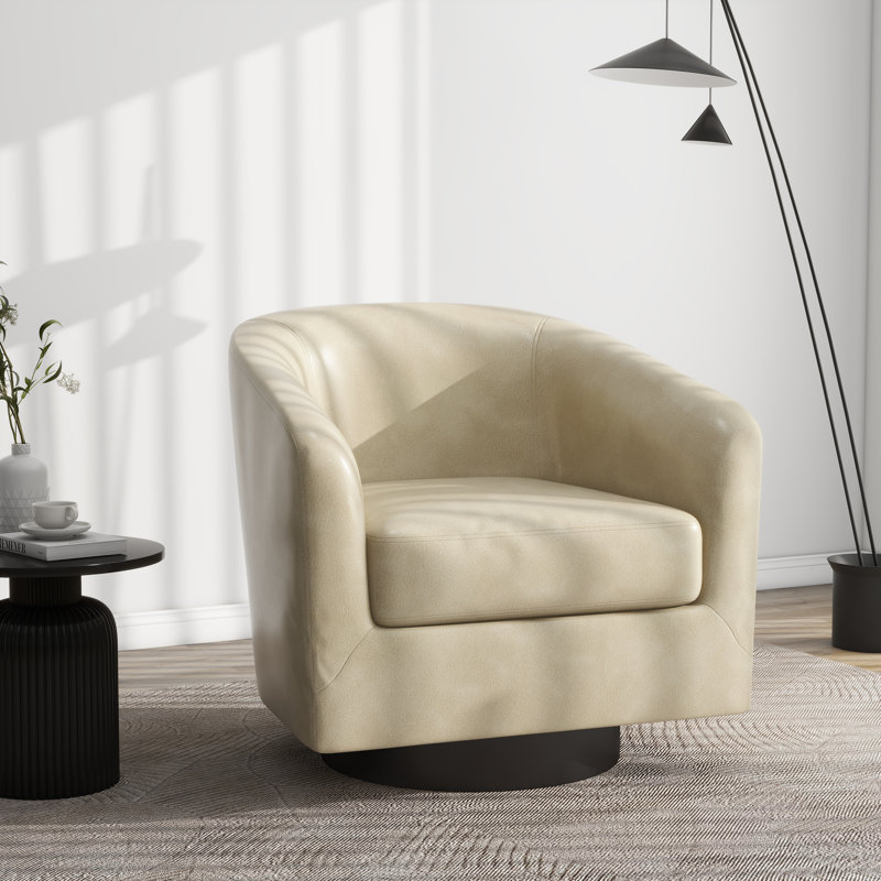 Bennett 73.1 Cm Wide Swivel Barrel Chair, Cream Heathe Faux Leather