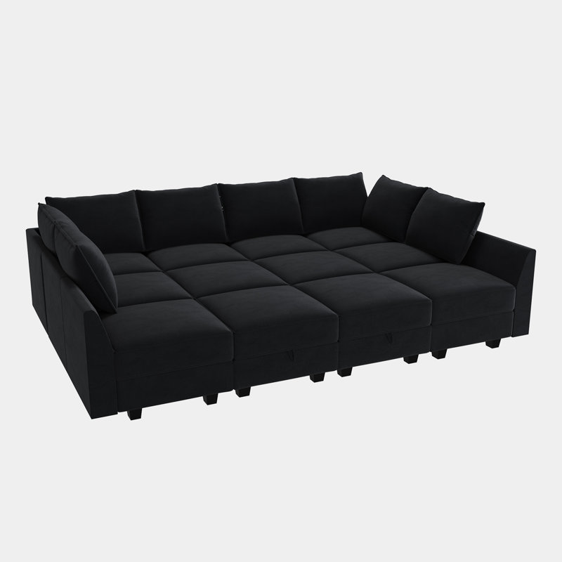 Kandle Upholstered Velvet Modular Sectional, Black Velvet