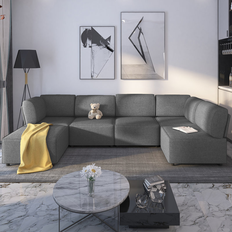 Latitude Run 3 - Piece Living Room Set - Modular Sleeper Sectional with Ottoman - L-Shaped Convertible Sofa Bed for Small Spaces