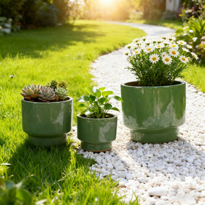 Indoor/outdoor Modern Ceramic Pot Planter With Drainage Hole Set Of 3