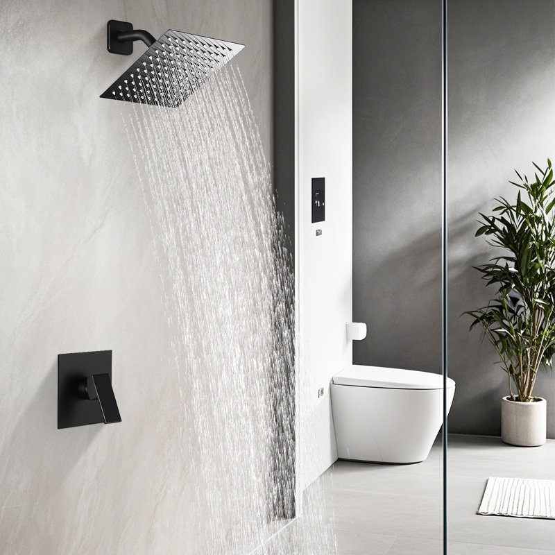 HGN 8 Inches Wall Mounted Rainfal Bathroom Rain Shower Faucet, Matte Black