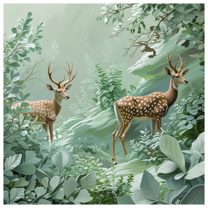 Tapisserie murale «Deer In Lush Forest» - Décoration murale cerf, H 104 po x 88 avec 4 œillets