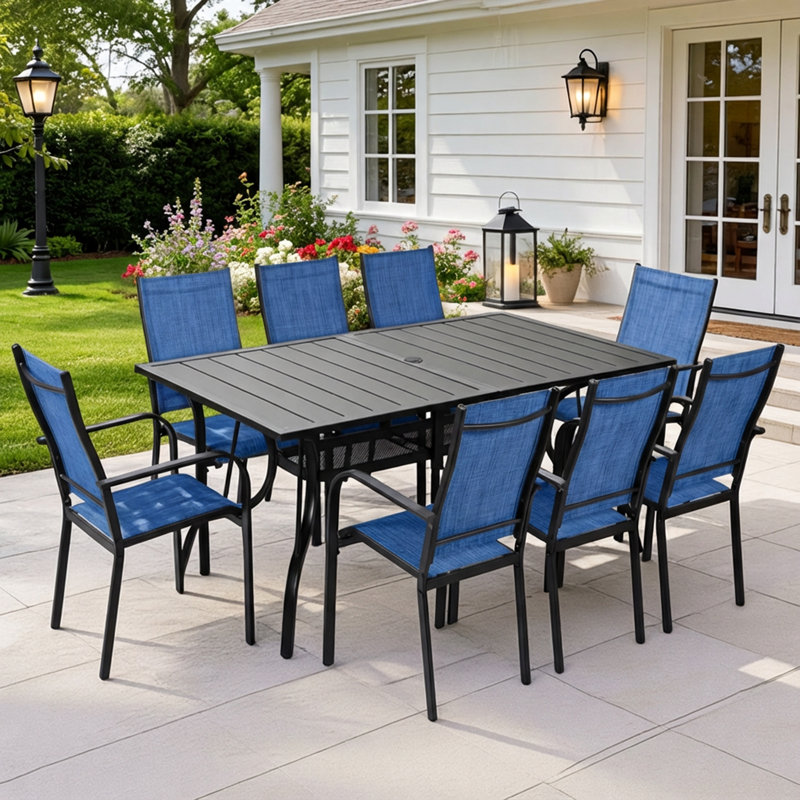 Ensemble de 8 chaises de patio pour l'extérieur, Ensemble de 8 pièces bleues