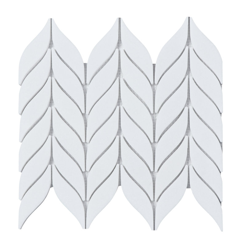 Leaf Pattern Marble Novelty Mosaic Tile, White