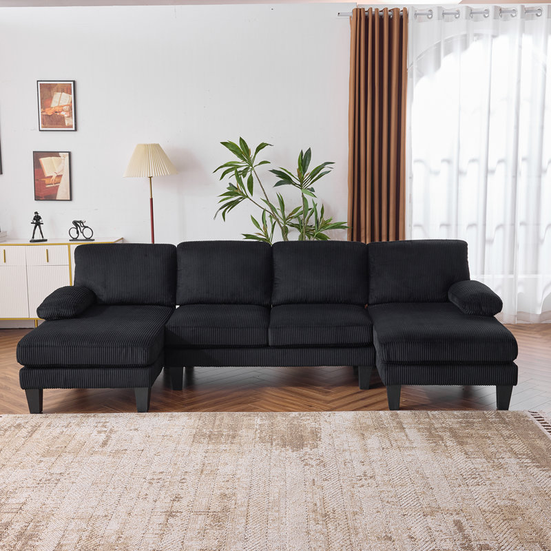 George Oliver 111‘W U-Shaped Sectional, Black Corduroy