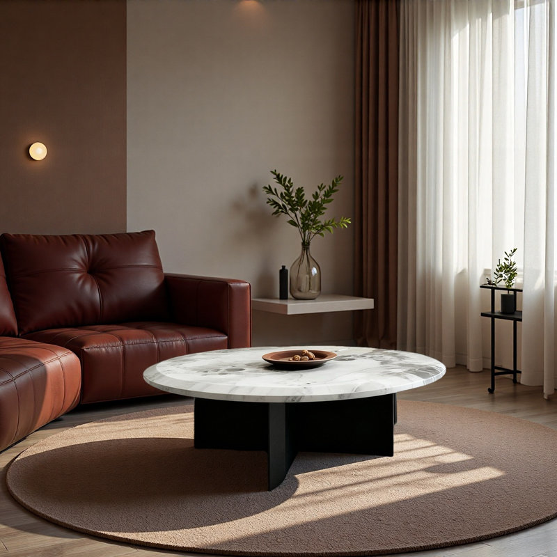 Minimalist Round Marble Coffee Table, 13.8" H x 35.4" L x 35.4" W