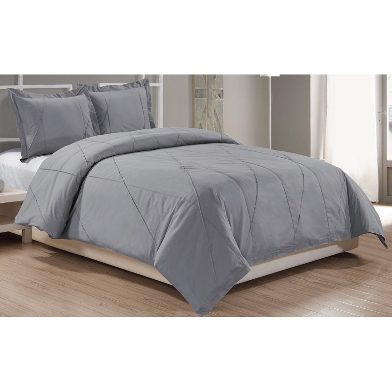 Ensemble de housse de couette en coton 3 pièces Sherry, Housse de couette grand + 2 taies décoratives, Gris