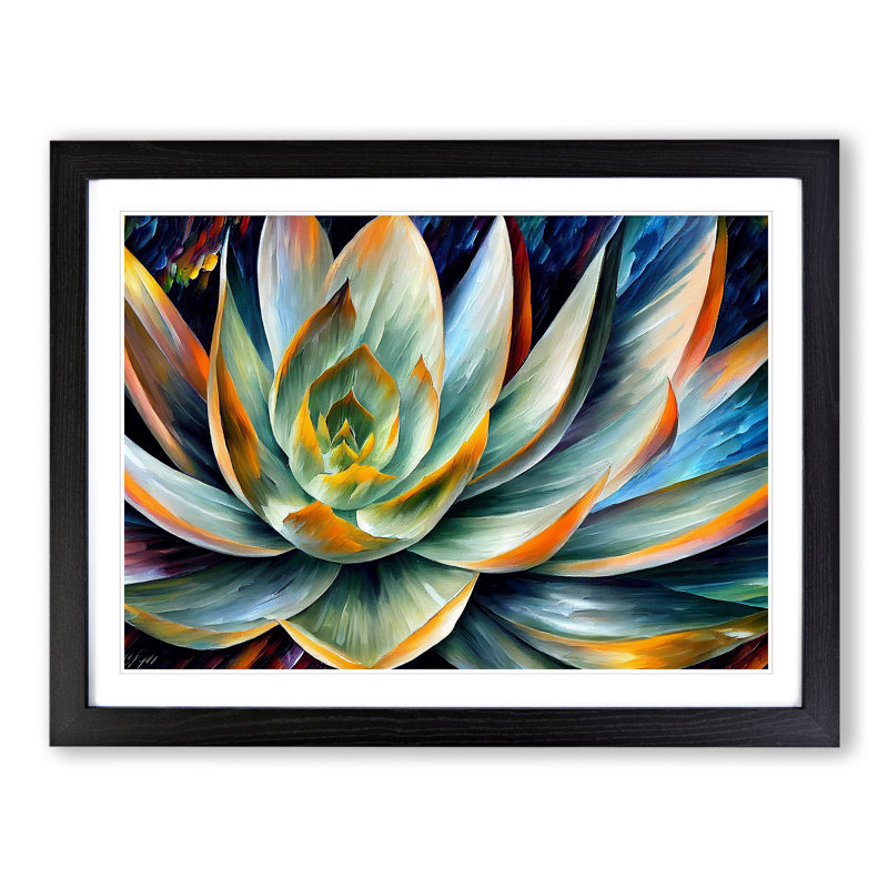 Succulent Plant Painting Vol.4 Abstract - Single Picture Frame Print, 25cm H x 34cm W x 2cm D, Black
