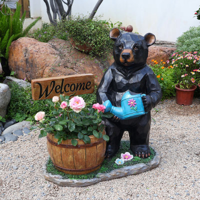 Sculpture de jardin en forme d'ours en plein air - décoration de statue de jardin unique, ornement extérieur de loi intéressante
