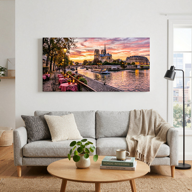 Ensemble de 1 tableau sur toile « Coucher de soleil à Paris », 32“W x 16”H, Wrapped Canvas