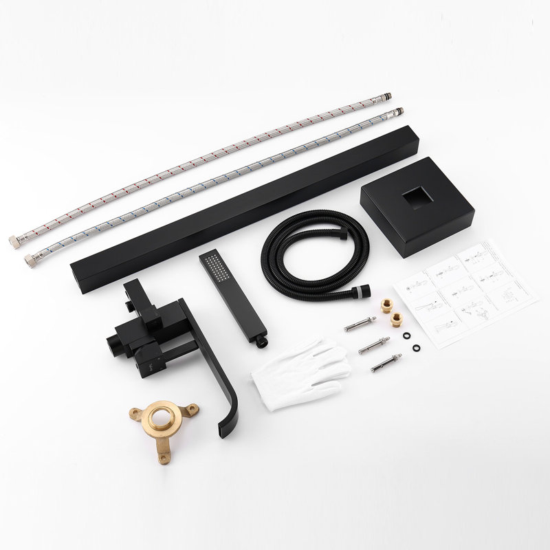 Robinet de baignoire autoportant noir mat avec robinet cascade et douche à main - Laiton massif conçu pour une baignoire chic et moderne