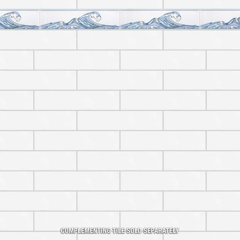 Captain Kanagawa Wave 2" x 8" Glossy Ceramic Specialty Trim in Blue/White, Glacier Blue