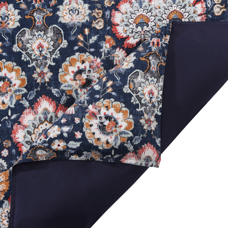 Derby Washed Linen Floral Print Chic Casual Classic Traditional Duvet Cover Set, King Duvet Cover + 2 Shams