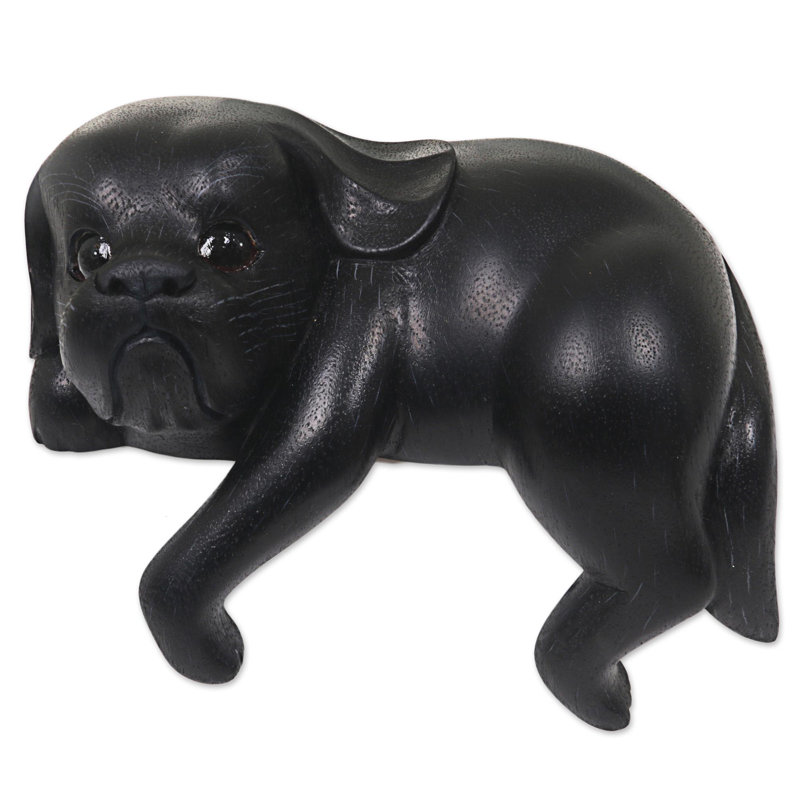 Curieuse sculpture en bois Shih Tzu
