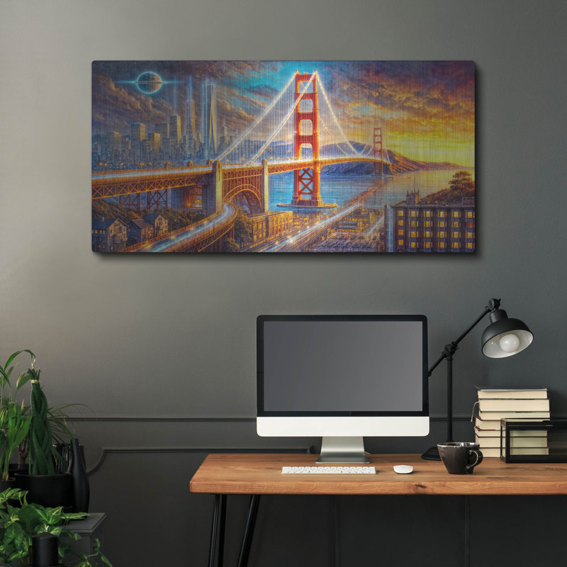  «Golden Gate Bridge» par Rey Klimt, art mural en métal, H 24 po x l 48 po