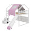 Lit simple mezzanine en bois en forme de maison avec une tente-2092071042-2112947353