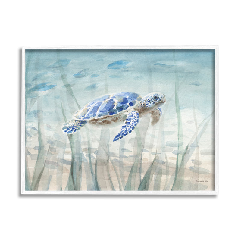 Bébé tortue de mer bleue mouchetée, animal aquatique océan surdimensionné, art numérique sur estampe numérique par Danhui Nai
