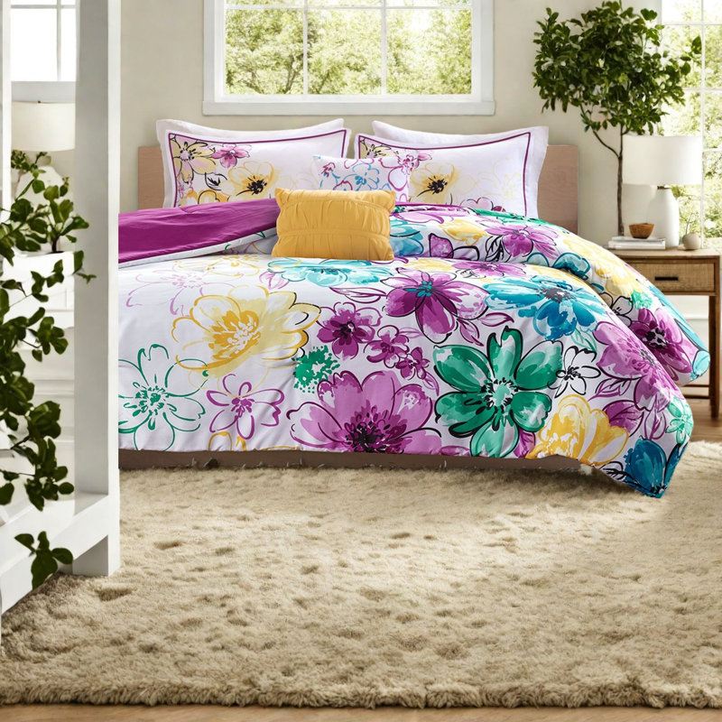 Ensembles de literie antimicrobiens en polyester, confort floral pour une maison moderne