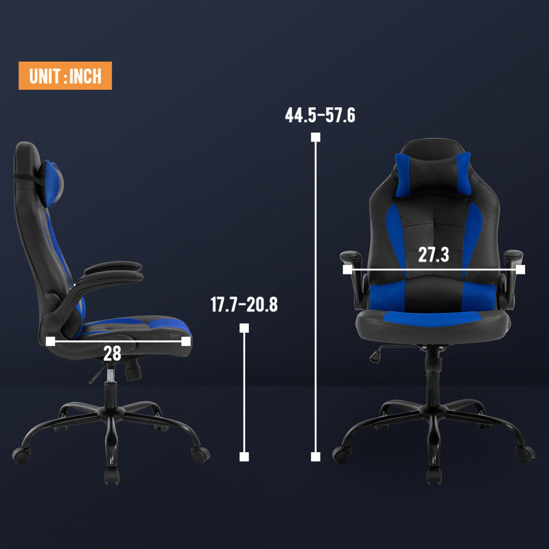 Latitude Run® Alaire Adjustable Ergonomic Faux Leather Swiveling PC & Racing Game Chair, Blue/Black