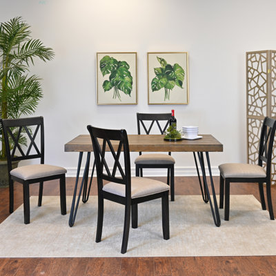 Ensemble de salle à manger 5 pièces, table à manger en épingle à cheveux avec 4 chaises à dossier croisé