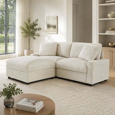 72" L-Shaped Modular Sectional Sofa, 2-Seater Cloud Couch Set With Movable Ottoman, 3 Storage & Diy Combination, Living Room Polyester Sofa (Beige)