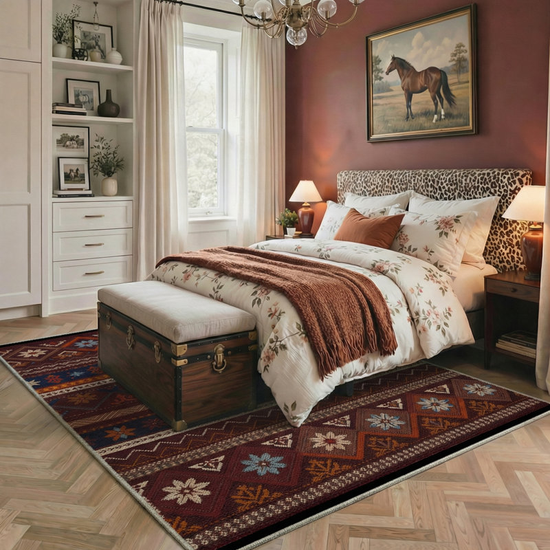 Geometric Floral Machine Washable Mink Brown Indoor Area Rug With Non-Slip Backing, Rectangle 8' x 10'