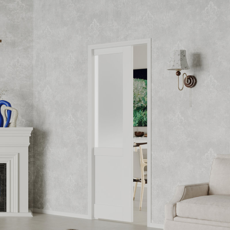 Pocket Door With Soft Closer - Half Lite Frosted Glass & Solid Panel White MDF Sliding Interior & Pantry Door(Pocket Door Frame Inclued)