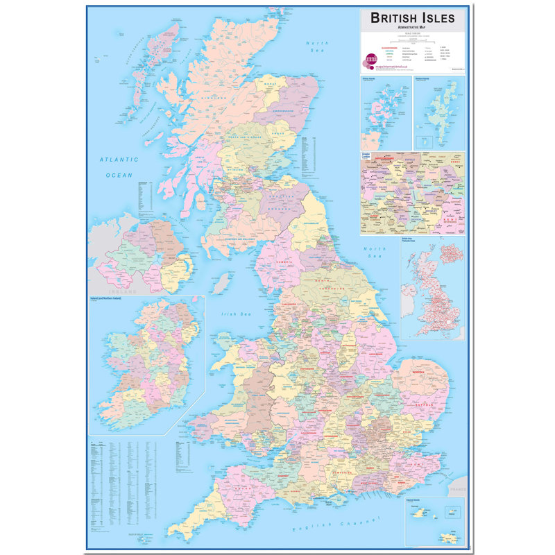 Large British Isles Administrative Map - No Frame Print