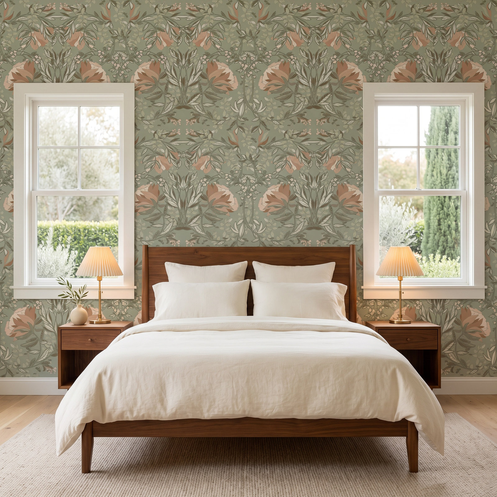 Floral Wallpaper Double Roll, Sage