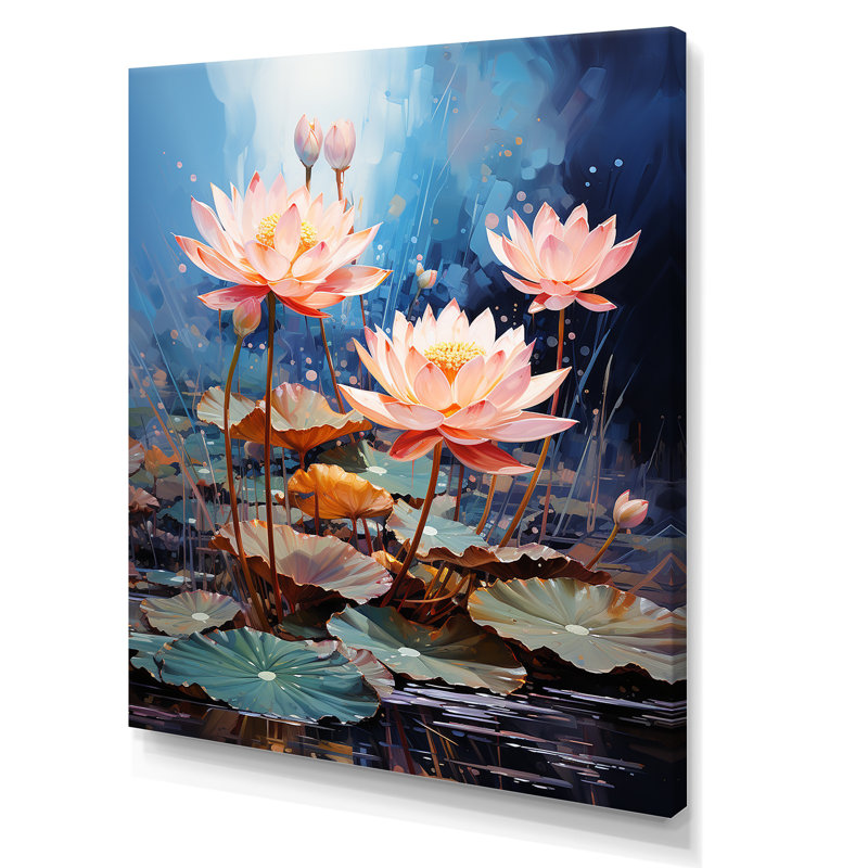 Fleurs de lotus étang harmonie sur toile, Toile tendue, H 40 po x l 30 po x P 1,5 po