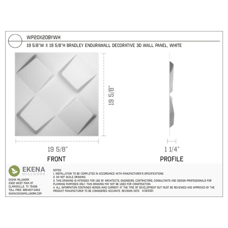 Panneaux muraux blancs H 19,625 po x l 19,625 po (paquet de 10)