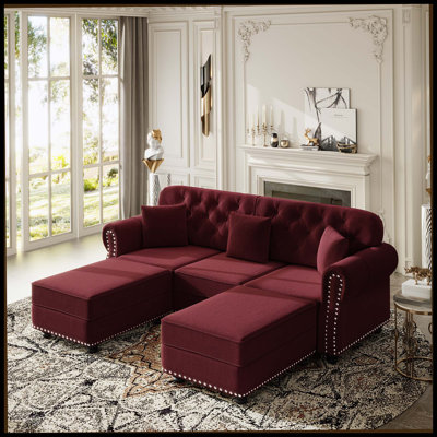 Canapé Chesterfield de 63 po en velours avec garniture cloutée et accoudoirs roulés, canapé de style Mid-Century moderne capitonné avec boutons, brun