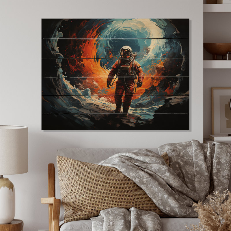 Shoira Space Astronaut Cosmic Dreams I sur impression sur bois, H 10 po x l 20 po x P 0,78 po
