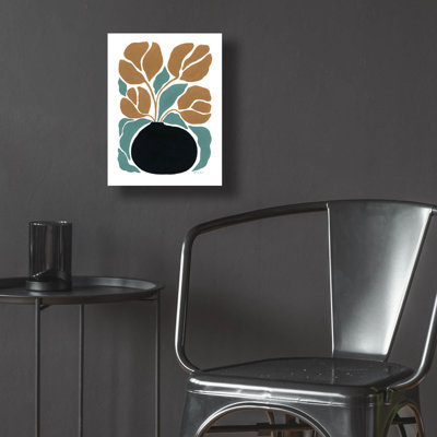 Art mural en verre Winston Porter «Boho Golden Flowers In Vase 2» par Yvette St. Amant