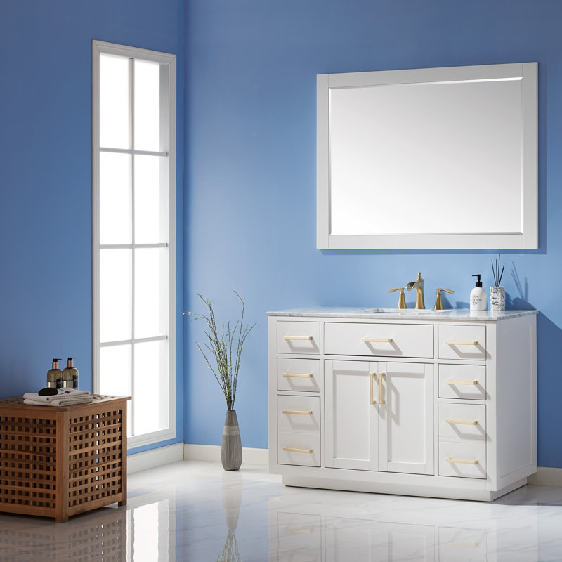 Candrice 48'' Single Bathroom Vanity with Marble Top, White