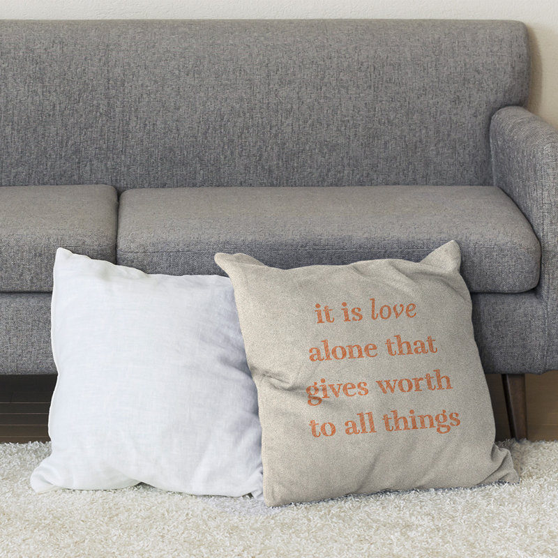 Coussin de sol amour inspirant, H 28 po x l 28 po, Blanc / Orange