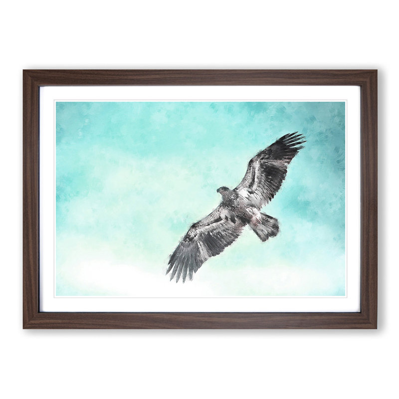 Eagle Bird in the Clouds - Picture Frame Graphic Art Print, 45cm H x 63cm W x 2cm D, Walnut Framed