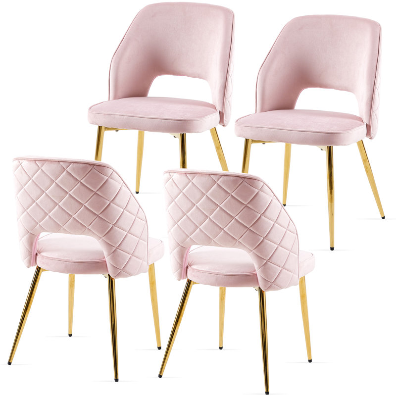 Open Back Dining Chairs, Velvet, Golden Leg, Pink