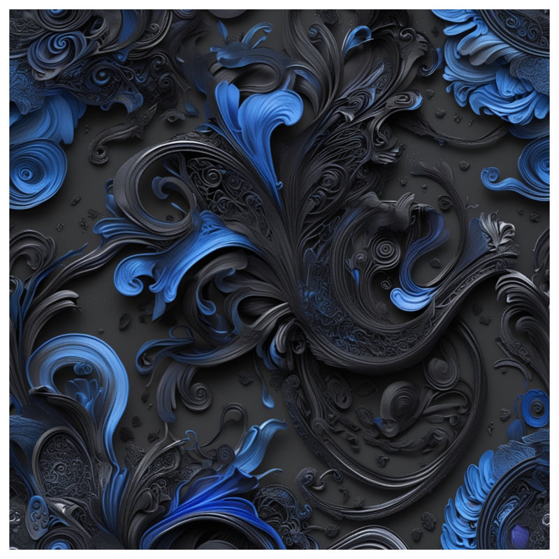 Rideaux de douche Intricate Blue Black Swirls, L 70 po x H 84 po