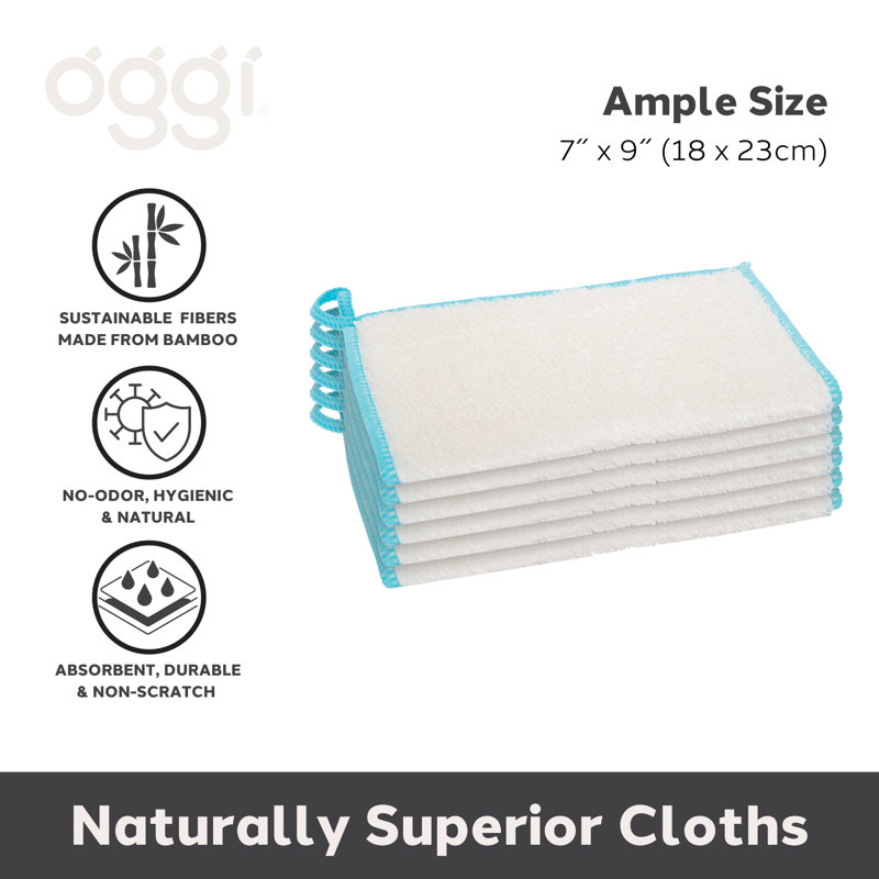 Ensemble de 6 linges de cuisine unis, Blanc / bleu