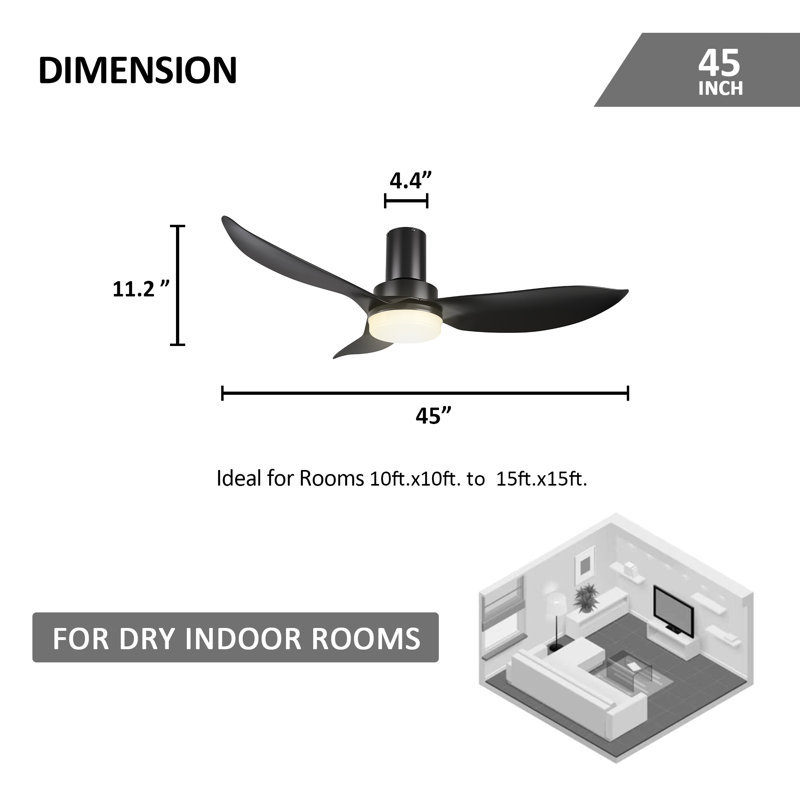 Efemena 45'' Ceiling Fan with LED Lights, Black