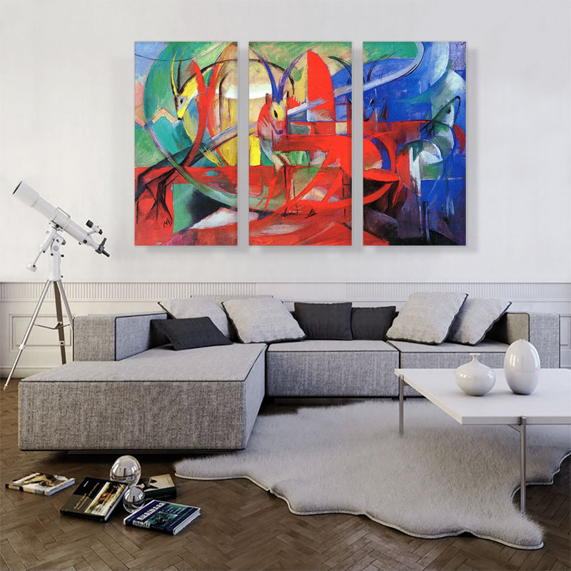 «Gazelles 1913» par Franz Marc, ensemble de 3 reproductions d'art sur toiles tendues, H 40 po x l 60 po x 1,5 po