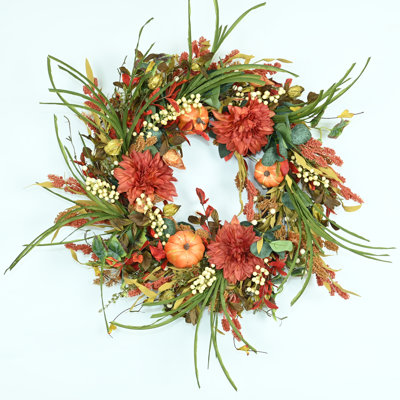 24" Fall Front Door Thanksgiving Day Harvest Pumpkin Wreath